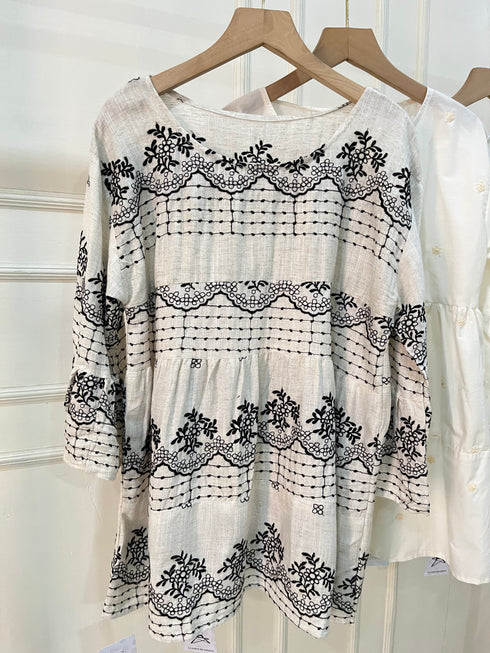 Cotton Embroidered Peplum Tiered Tops